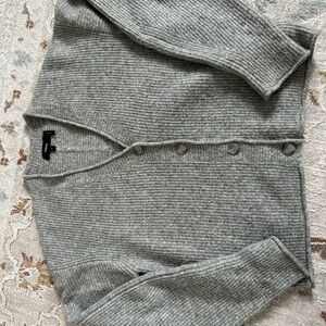 Theory Grey Ribbed V-Neck Button Cardigan